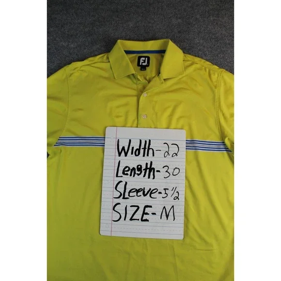 Footjoy Men's Short Sleeve Golf Polo Shirt Yellow Blue Stripes Medium WCC - Picture 2 of 6